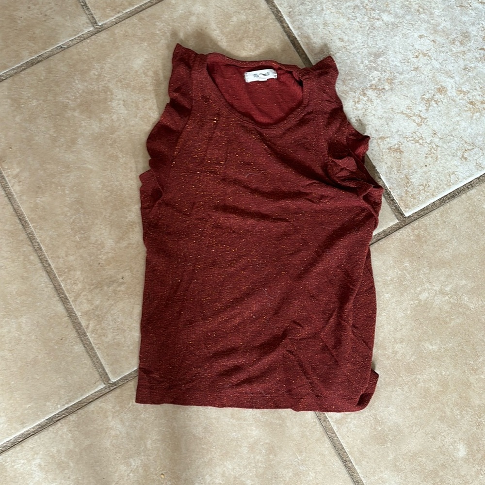 Madewell Sparkly Red Ruffle Flutter Shoulder Top - image 2